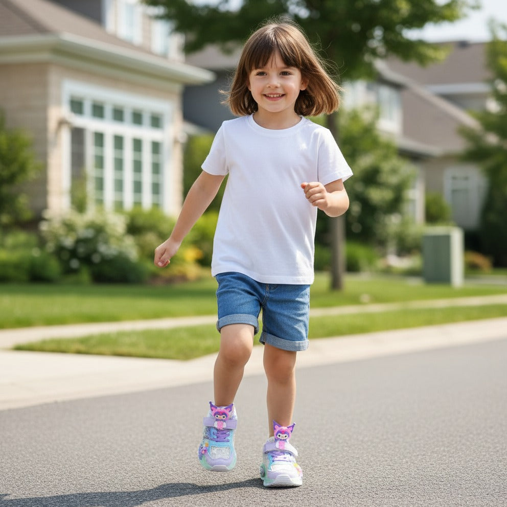 2025 Spring New Children's Kuromi Sports Shoes Princess Light Up Campus Running Shoes Breathable Girls Luminous Shoes