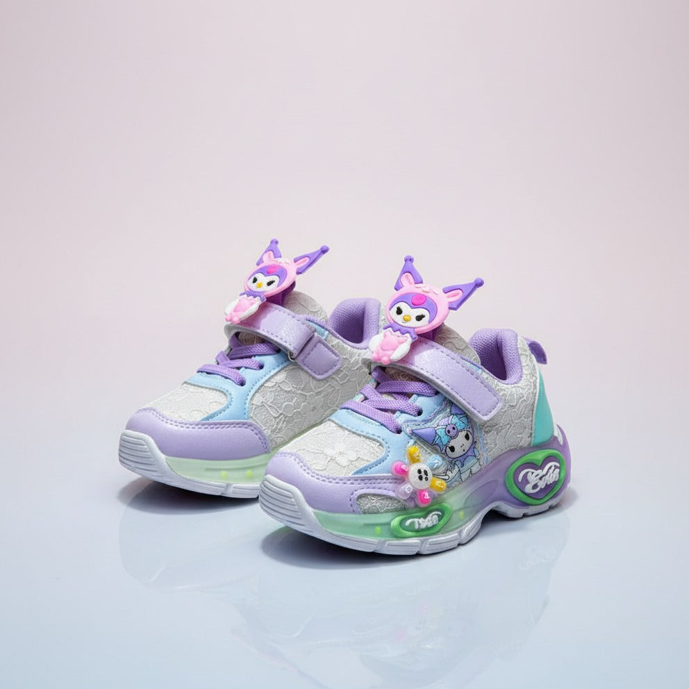 2025 Spring New Children's Kuromi Sports Shoes Princess Light Up Campus Running Shoes Breathable Girls Luminous Shoes