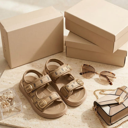 Sandales d'été pour filles Mignonnes double bride Scratch Semelle souple Chaussures confortables pour enfants 