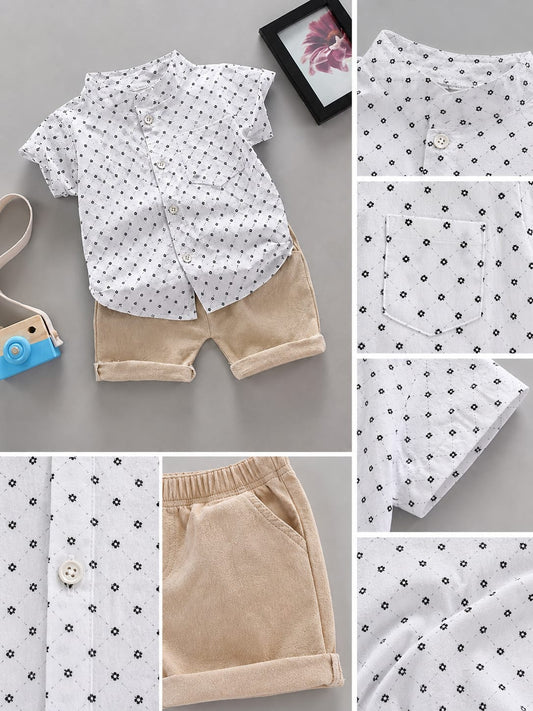 Ensemble de vêtements d'été pour  garçon – Chemise boutonnée à manches courtes avec motif floral et short, 2 pièces, tenues décontractées pour enfants, survêtement en coton
