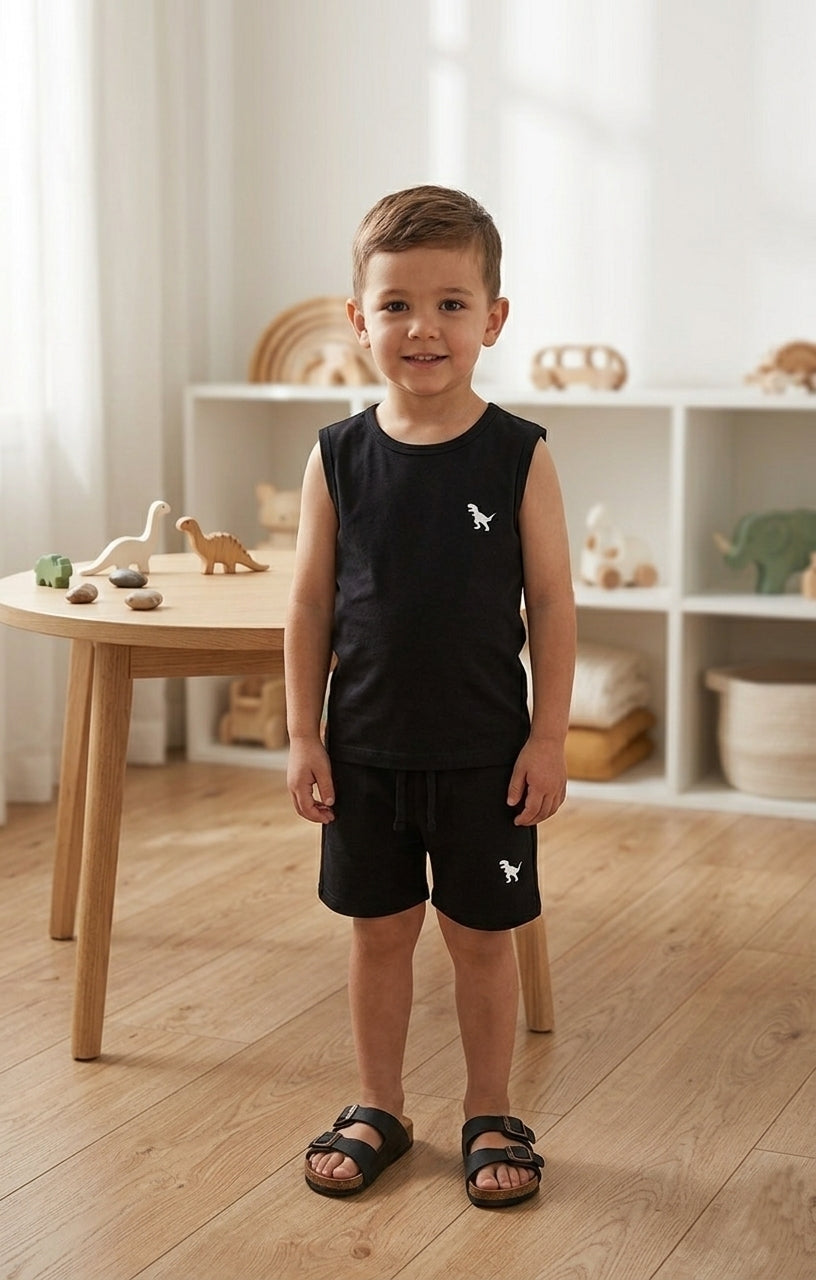 Cute Print Summer Tank Top and Shorts Set with Crew Neck for Kids