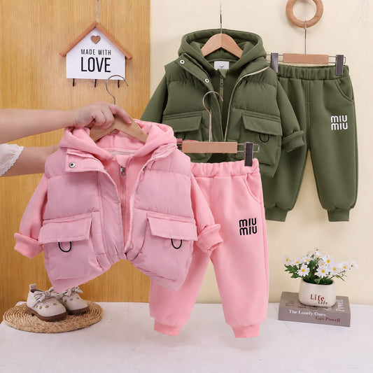 Cozy 3-Piece Unisex Hooded Set – Warm Vest, Sweatshirt & Jogger Pants
