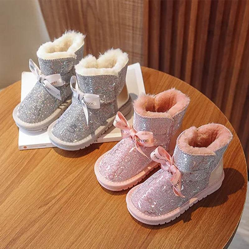 Super Cozy Girls Snow Boots Shining Pink Silver Faux Fur Lined N IRRAKIDS