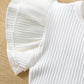 New European & American Girls' Ribbed Ruffle Sleeve Top and Corduroy Skirt Set
