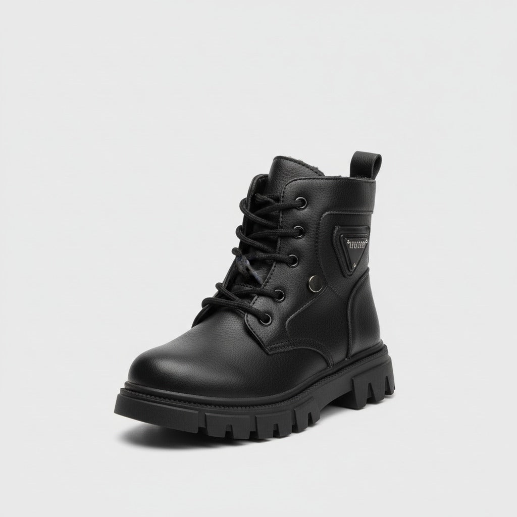 Girls' Lace‑Up Combat Boots with Lug Sole — Product image: 