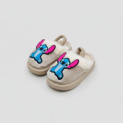 Kids plush cartoon fleece-lined slippers with heel strap — Product image: 
