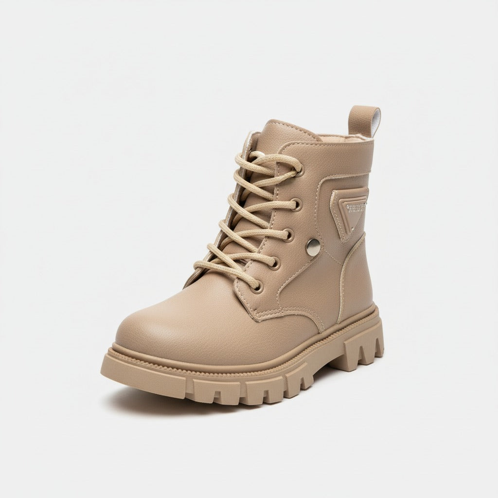 Girls' Lace‑Up Combat Boots with Lug Sole — Product image: 