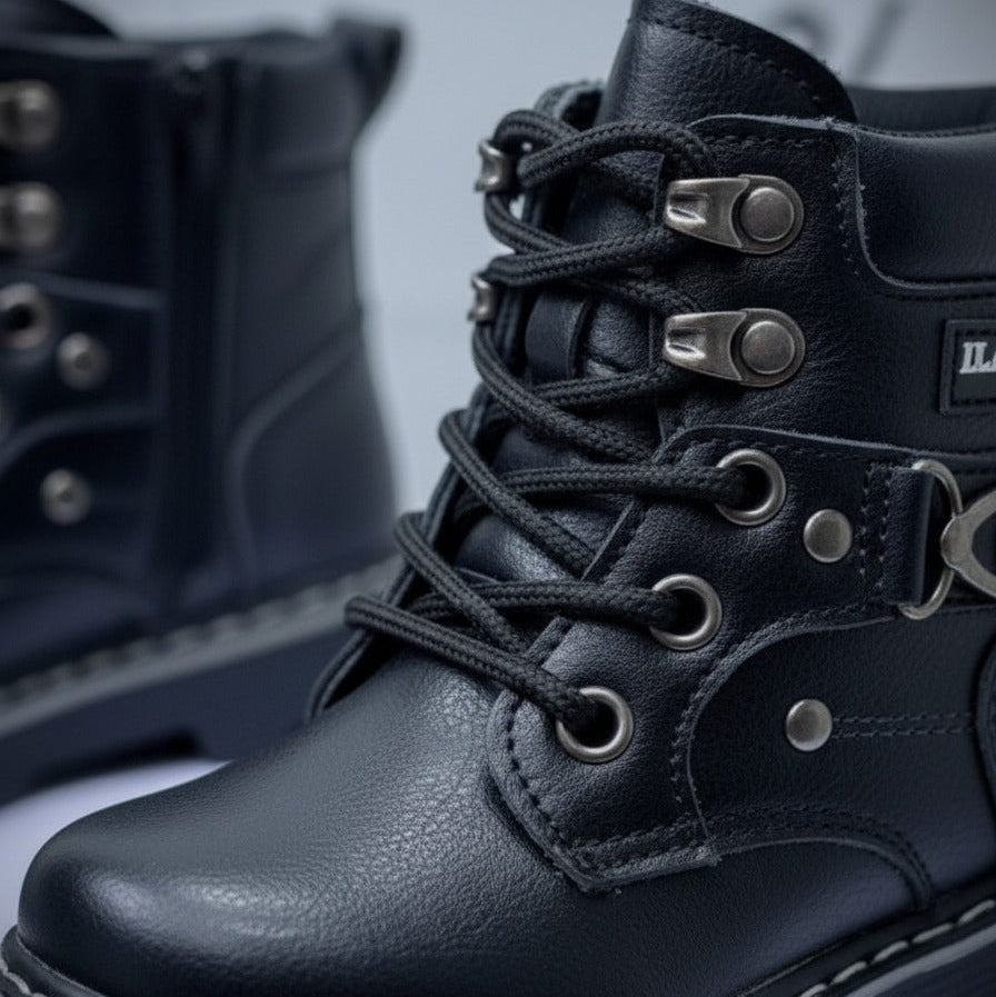 Kids Lace-Up Ankle Boots with Side Zipper — Product image: 