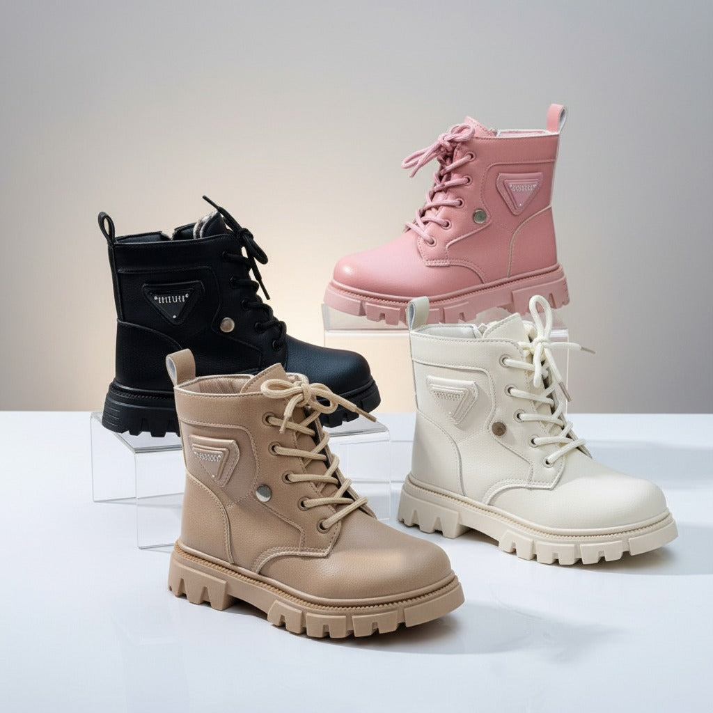 Girls' Lace‑Up Combat Boots with Lug Sole — Product image: 