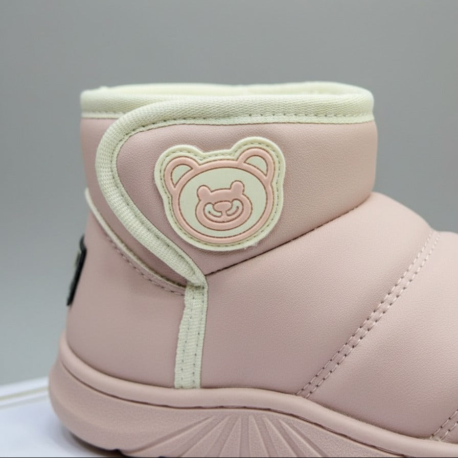Girls' Plush-Lined Quilted Winter Ankle Boots with Bear Patch — Product image: 