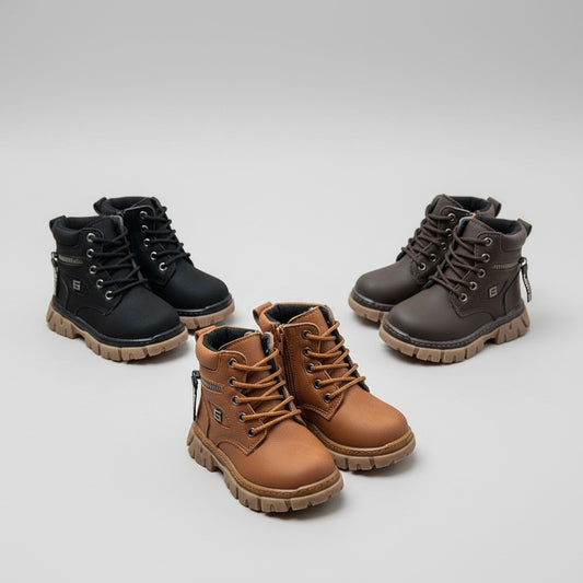 Boys’ rugged lace-up ankle boots with side zipper — Product image: 