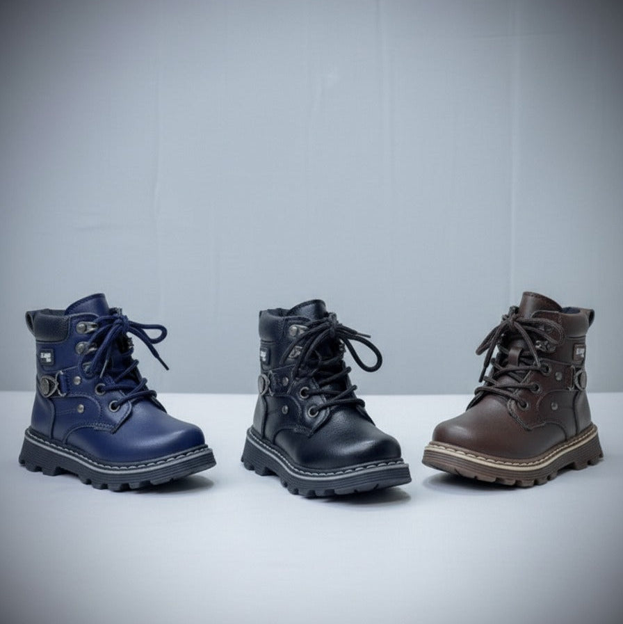 Kids Lace-Up Ankle Boots with Side Zipper — Product image: 