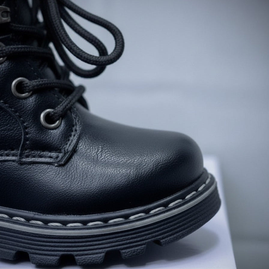 Kids Lace-Up Ankle Boots with Side Zipper — Product image: 