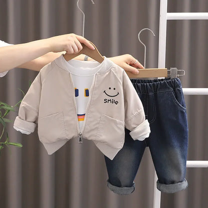 Stylish Toddler Boys' 3-Piece Outfit – Jacket, T-Shirt & Jeans Set
