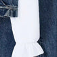 Ensemble 3 pièces pour filles avec pantalon en jean évasé, chemise blanche à manches bouffantes et débardeur en jean superposé