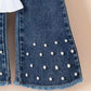 Ensemble 3 pièces pour filles avec pantalon en jean évasé, chemise blanche à manches bouffantes et débardeur en jean superposé