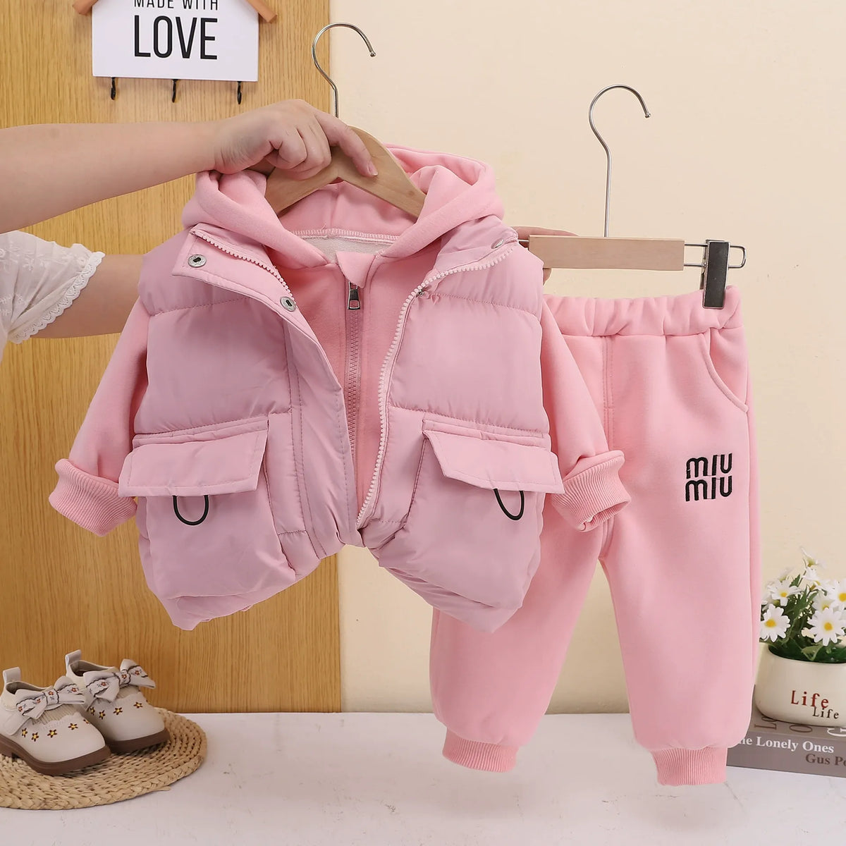 Cozy 3-Piece Unisex Hooded Set – Warm Vest, Sweatshirt & Jogger Pants