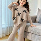 Girls’ Warm and Cozy Lined Two-Piece Winter Set with Bow-Detail High-Neck Top and Comfortable Wide-Leg Pants