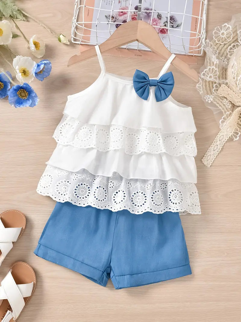 Toddler Baby Girls Summer Clothes Outfits Ruffle Camisole Spot Dot Tops and Casual Shorts