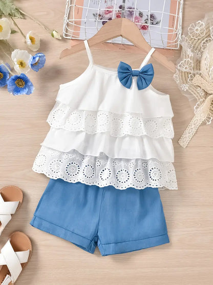 Toddler Baby Girls Summer Clothes Outfits Ruffle Camisole Spot Dot Tops and Casual Shorts