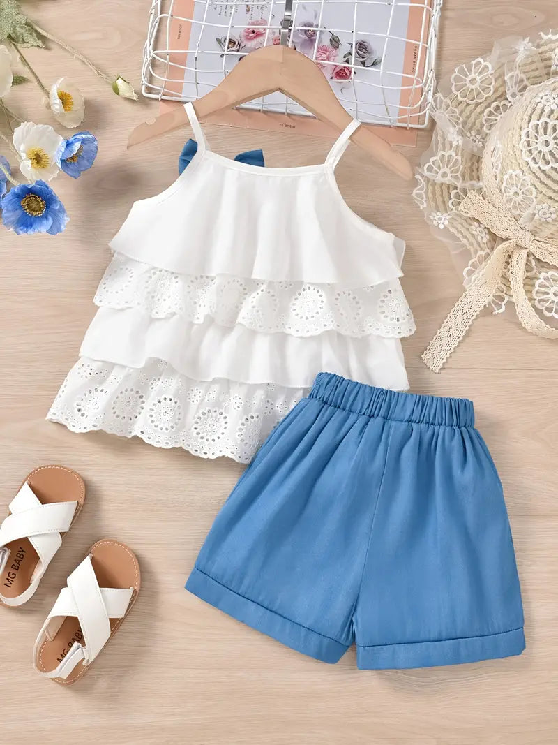 Toddler Baby Girls Summer Clothes Outfits Ruffle Camisole Spot Dot Tops and Casual Shorts