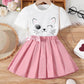 Young Girl's Cartoon Graphic T-shirt & Pleated Skirt - IRRAKIDS