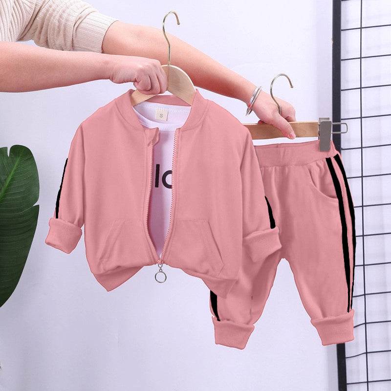 Autumn Chic: Adorable Cotton Zipper Jacket + Pants 2pcs Set for Baby Girls - Trendy Tracksuit for Your Little Fashionista! - IRRAKIDS