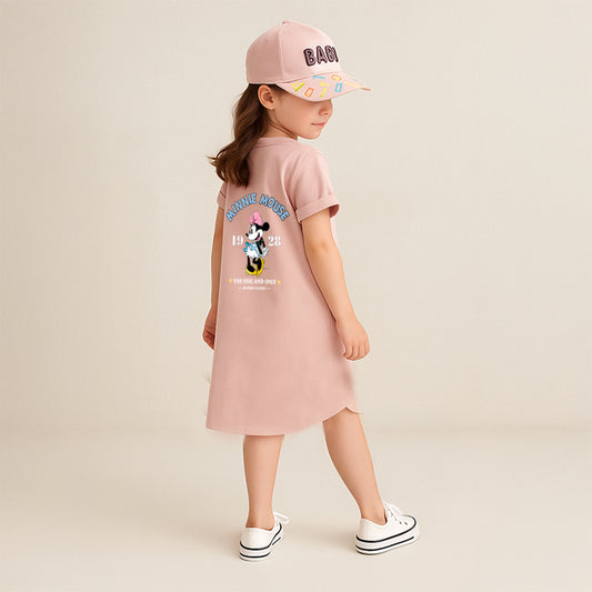 T-shirt d'été élégant à manches longues en pur coton pour fille, imprimé dessin animé avec Casquette