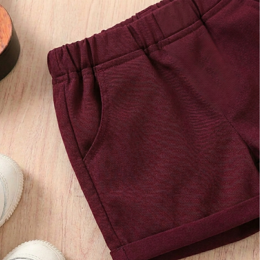 طقم ملابس رسمية للأولاد - قميص أنيق وسترة وشورت مع ربطة عنق 