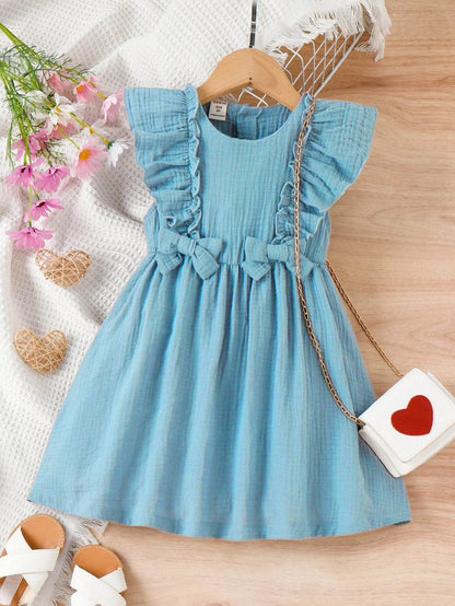 Charming Blossom: Young Girl's Ruffle Trim Bow Front Dress - IRRAKIDS