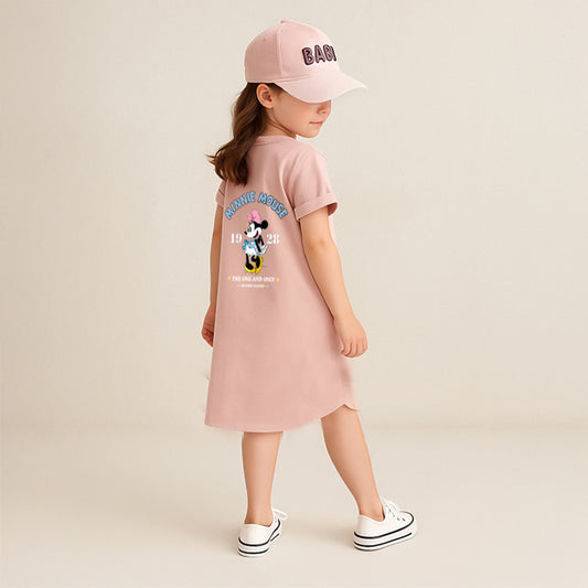 T-shirt d'été élégant à manches longues en pur coton pour fille, imprimé dessin animé avec Casquette