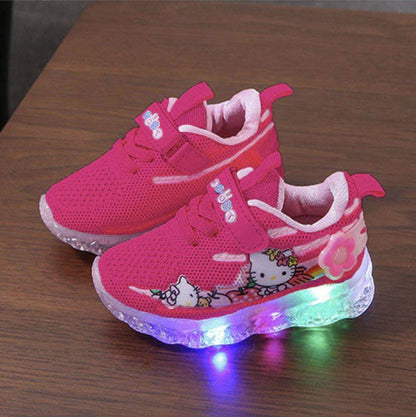 Glowing Cat Girls' Sneakers: A Purrfect Mix of Style and Fun with LED Lights and Cute Cat Prints - IRRAKIDS
