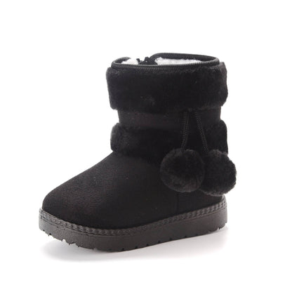 New Winter Furry Boots with Cute Hairball School Warm Fur Shoes - IRRAKIDS