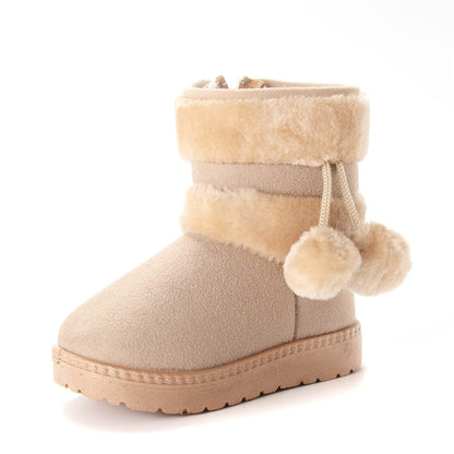 New Winter Furry Boots with Cute Hairball School Warm Fur Shoes - IRRAKIDS