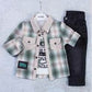 Boys 3 Pieces set top coloerd plaid and a tchirt with print and a black jeans pants - IRRAKIDS
