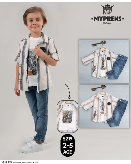 Ensemble de mode pour enfants Triple Threat : jean, t-shirt imprimé cool et haut boutonné tendance