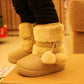 2022 New Winter Furry Boots with Cute Hairball School Warm Fur Shoes - IRRAKIDS