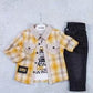 Boys 3 Pieces set top coloerd plaid and a tchirt with print and a black jeans pants - IRRAKIDS